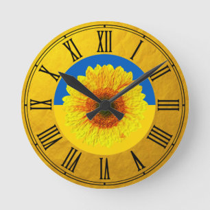 Ukraine Sunflower & Ukrainian Flag / Flower Round Clock