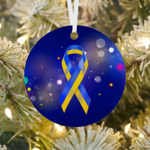 Ukraine support blue yellow awareness ribbon metal tree decoration