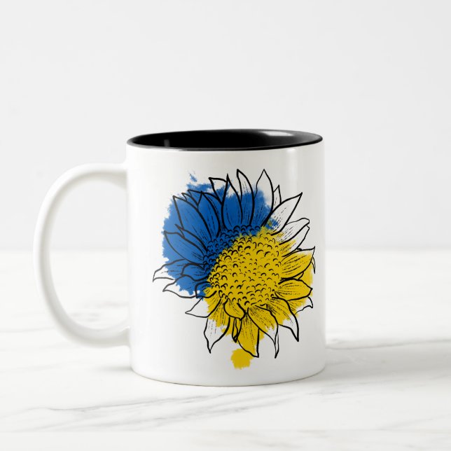 Ukraine Support Sunflower Two-Tone Coffee Mug (Left)
