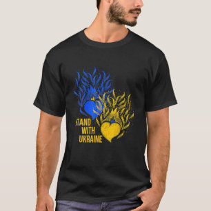 Ukraine Supporter Flag Colour Blue Yellow Fire Hea T-Shirt