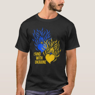 Ukraine Supporter Flag Colour Blue Yellow Fire Hea T-Shirt