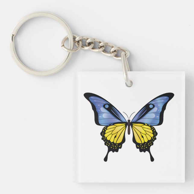 Ukraine Swallowtail Butterfly Flag Sticker Key Ring (Front)