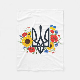 Ukraine Trident Flowers Ukrainian Floral Women Gir Fleece Blanket