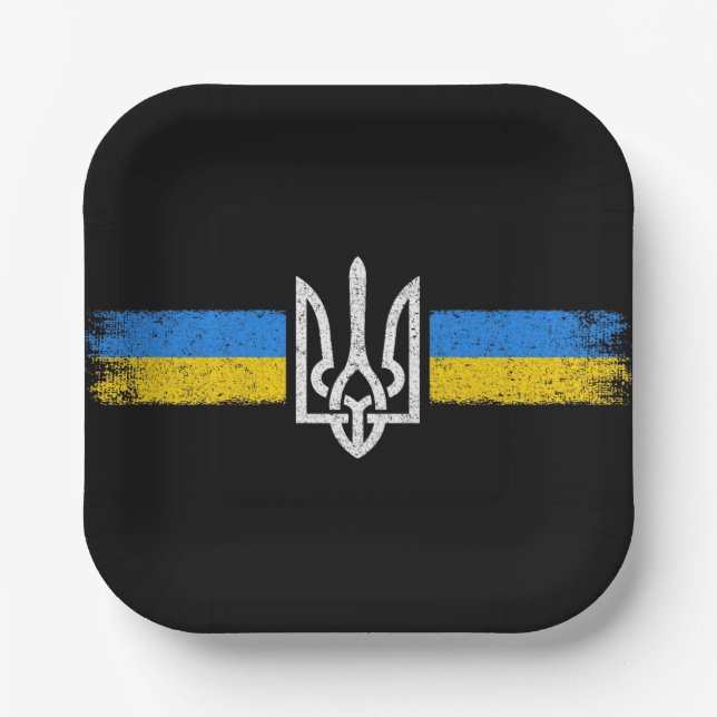 Ukraine Trident - Ukraine Flag Symbol Paper Plate (Front)