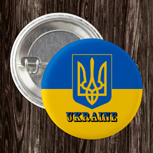 Ukraine, Tryzub, Ukrainian Flag / Coat of Arms 3 Cm Round Badge