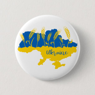 Ukraine typography and wheat ear on Ukrainian flag 6 Cm Round Badge