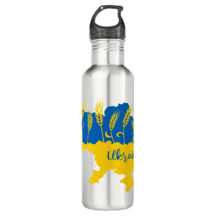 Ukraine typography and wheat ear on Ukrainian flag 710 Ml Water Bottle