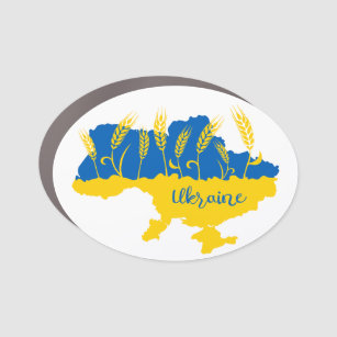 Ukraine typography and wheat ear on Ukrainian flag Car Magnet