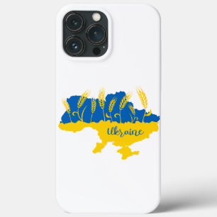 Ukraine typography and wheat ear on Ukrainian flag iPhone 13 Pro Max Case