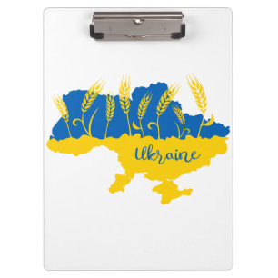 Ukraine typography and wheat ear on Ukrainian flag Clipboard