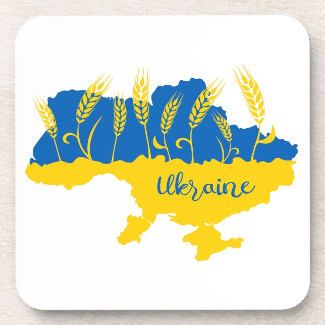 Ukraine typography and wheat ear on Ukrainian flag Coaster (Front)