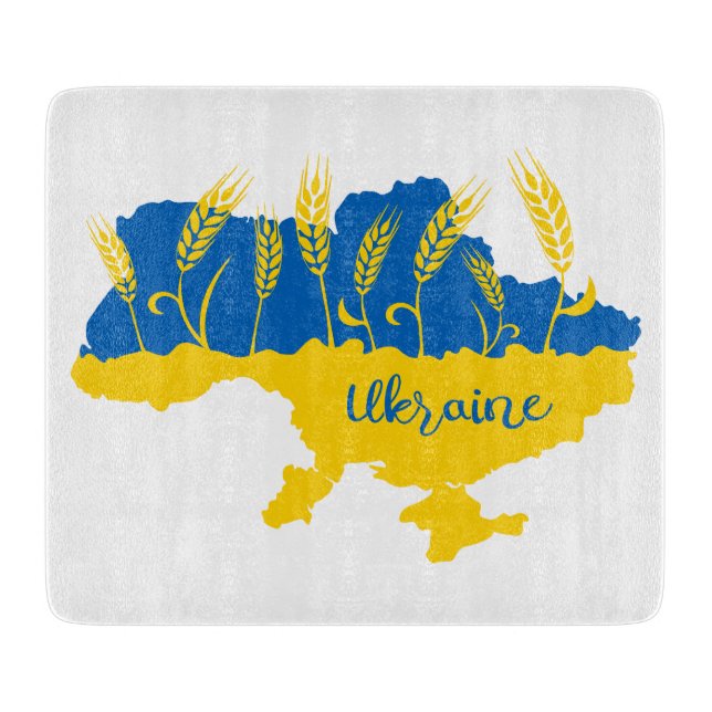 Ukraine typography and wheat ear on Ukrainian flag Cutting Board (Front)