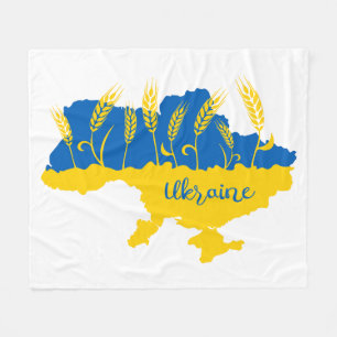 Ukraine typography and wheat ear on Ukrainian flag Fleece Blanket