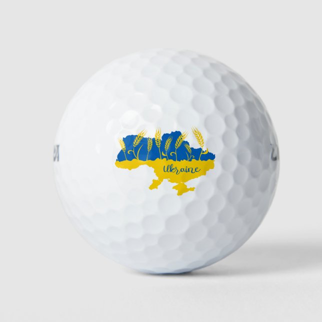 Ukraine typography and wheat ear on Ukrainian flag Golf Balls (Front)