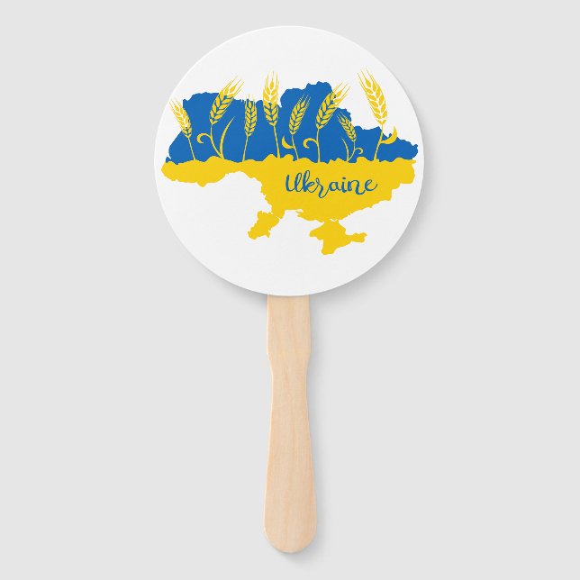 Ukraine typography and wheat ear on Ukrainian flag Hand Fan (Front)