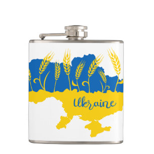 Ukraine typography and wheat ear on Ukrainian flag Hip Flask