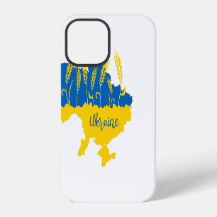 Ukraine typography and wheat ear on Ukrainian flag iPhone 12 Case