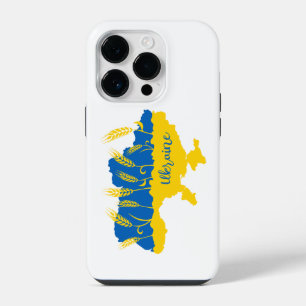 Ukraine typography and wheat ear on Ukrainian flag iPhone 14 Pro Case
