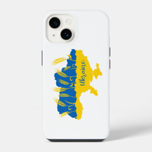 Ukraine typography and wheat ear on Ukrainian flag iPhone 14 Case
