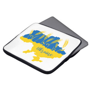 Ukraine typography and wheat ear on Ukrainian flag Laptop Sleeve