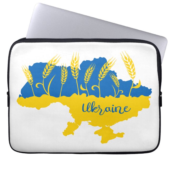 Ukraine typography and wheat ear on Ukrainian flag Laptop Sleeve (Front)