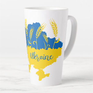 Ukraine typography and wheat ear on Ukrainian flag Latte Mug