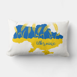Ukraine typography and wheat ear on Ukrainian flag Lumbar Cushion