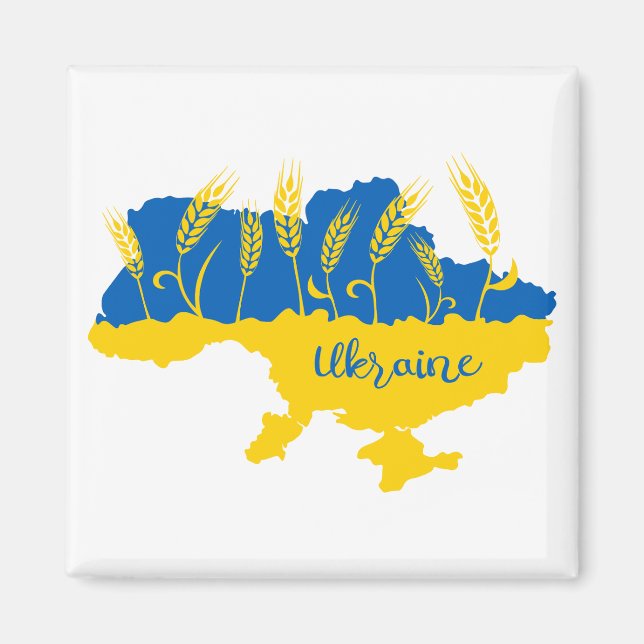Ukraine typography and wheat ear on Ukrainian flag Magnet (Front)