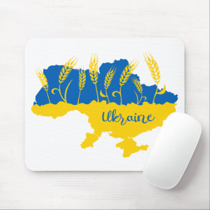 Ukraine typography and wheat ear on Ukrainian flag Mouse Pad