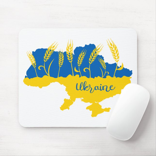 Ukraine typography and wheat ear on Ukrainian flag Mouse Pad (With Mouse)