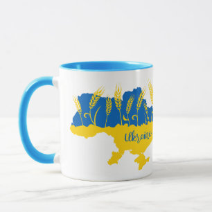 Ukraine typography and wheat ear on Ukrainian flag Mug