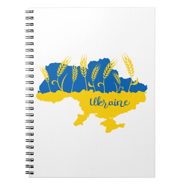 Ukraine typography and wheat ear on Ukrainian flag Notebook (Front)