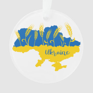 Ukraine typography and wheat ear on Ukrainian flag Ornament
