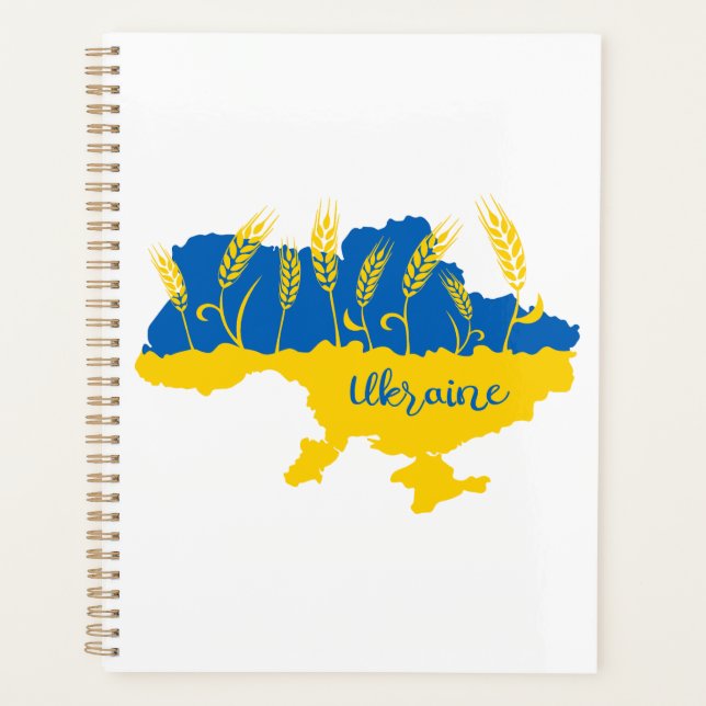 Ukraine typography and wheat ear on Ukrainian flag Planner (Front)