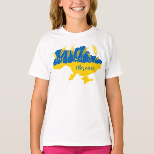 Ukraine typography and wheat ear on Ukrainian flag T-Shirt