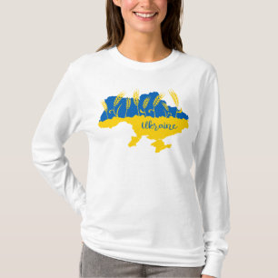 Ukraine typography and wheat ear on Ukrainian flag T-Shirt