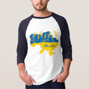 Ukraine typography and wheat ear on Ukrainian flag T-Shirt