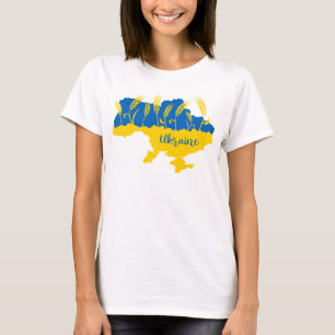 Ukraine typography and wheat ear on Ukrainian flag T-Shirt