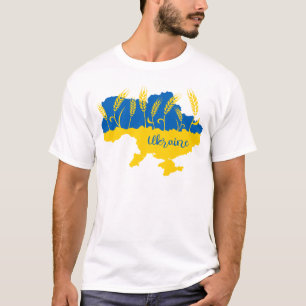 Ukraine typography and wheat ear on Ukrainian flag T-Shirt