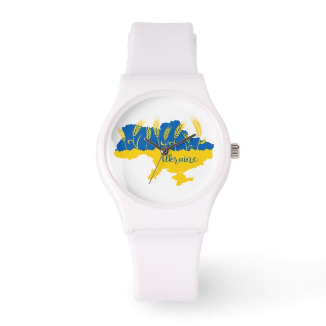 Ukraine typography and wheat ear on Ukrainian flag Watch (Front)