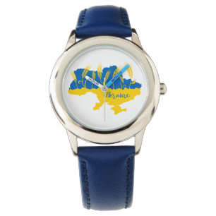 Ukraine typography and wheat ear on Ukrainian flag Watch
