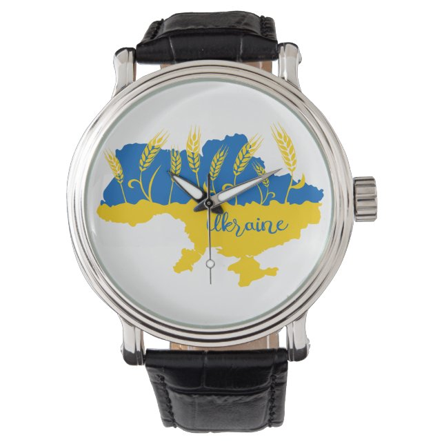Ukraine typography and wheat ear on Ukrainian flag Watch (Front)