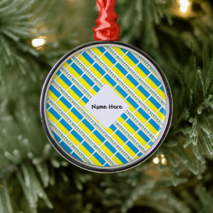 Ukraine Ukrainian Flag Tiled Personalised  Metal Ornament