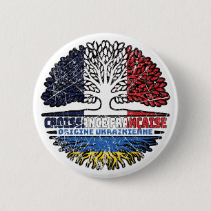 Ukraine Ukrainian French France Tree Roots Flag 6 Cm Round Badge