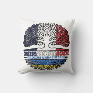 Ukraine Ukrainian French France Tree Roots Flag Cushion