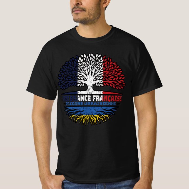 Ukraine Ukrainian French France Tree Roots Flag T-Shirt (Front)