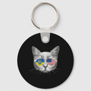 Ukraine Us Flag Roots Cat Ukrainian American Men W Key Ring