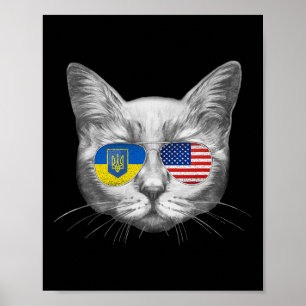Ukraine Us Flag Roots Cat Ukrainian American Men W Poster