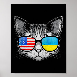Ukraine Us Flag Roots Cat Ukrainian American  Poster