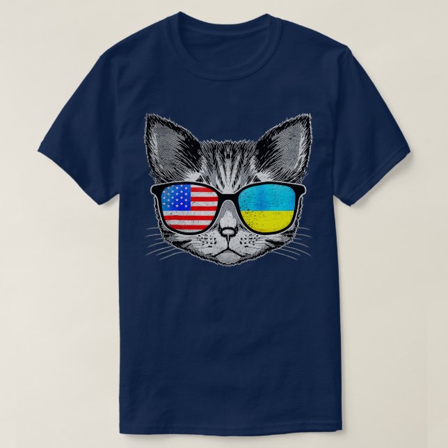 Ukraine US Flag Roots Cat Ukrainian American  T-Shirt (Design Front)